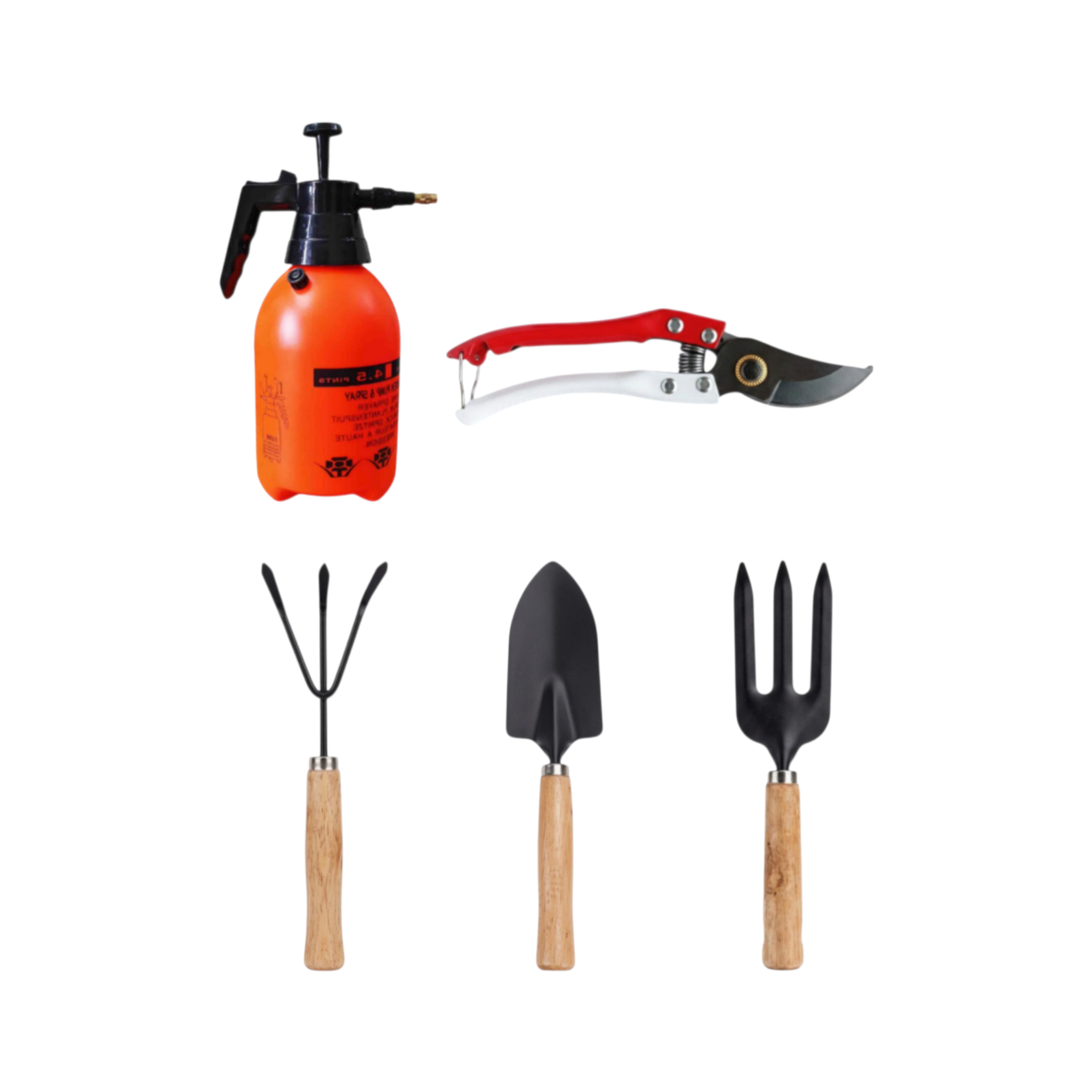 5-in-1 Home Gardening Tools Combo Set (১টি স্প্রেয়ার, ৩টি টুলস, ১টি প্রুনিং কাঁচি)
